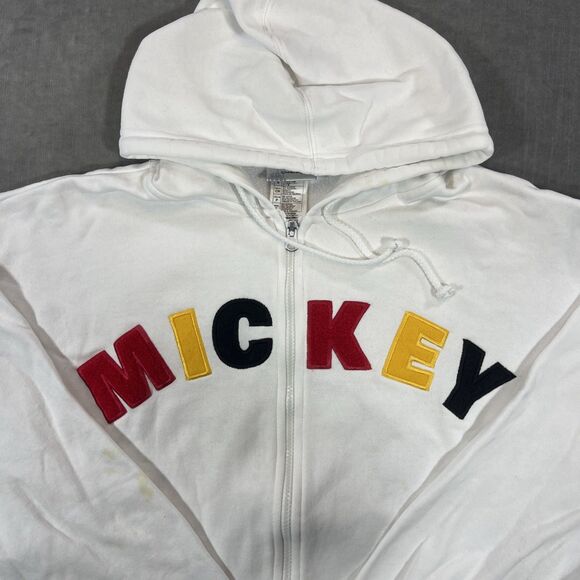 Disney Mickey Womens Small White Embroidered Full Zip Sweatshirt Hoodie Jacket‎ - Picture 2 of 8